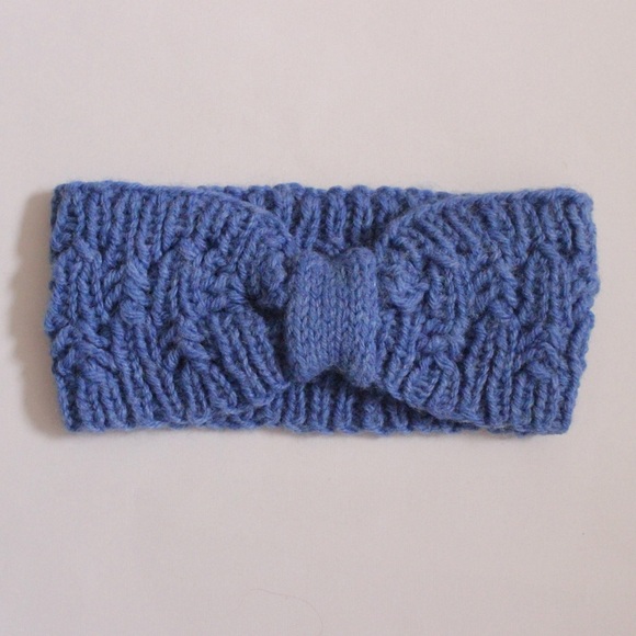 Handmade Women’s Blue Lace Knit Headband and Scrunchie Set - Picture 2 of 7